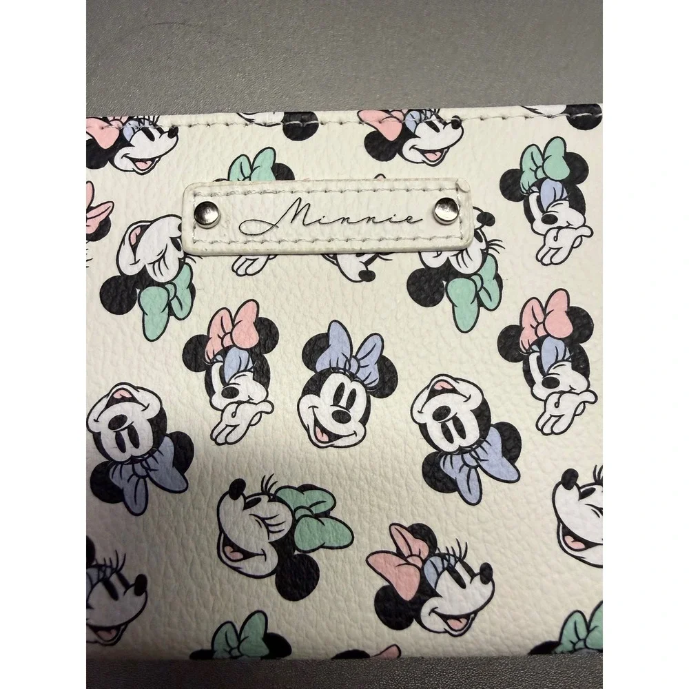 Disney Minnie Mouse Zip Around Wallet White Pastel Bows Faux Leather Long Clutch